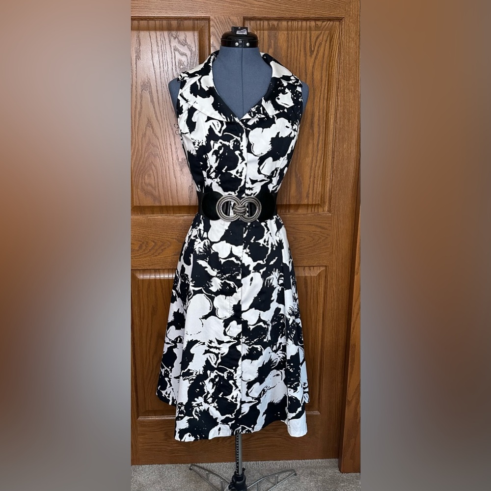Jones New York Black and White Floral Midi Dress